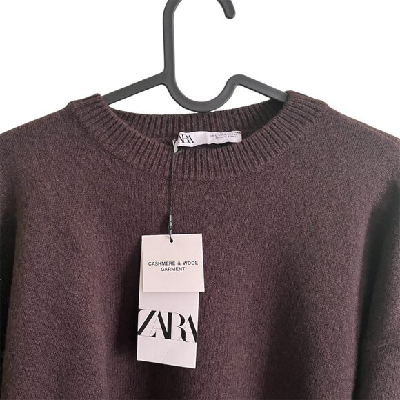 Zara Cashmere Wool Blend Sweater – Chocolate Brown, Size L, Cozy & Chic - Picture 6 of 10